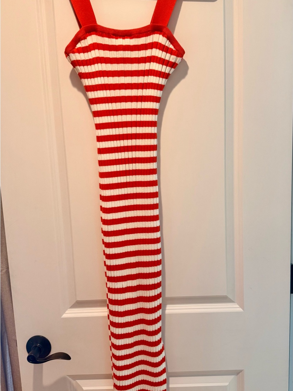 Orange and White Striped Ribbed Knit Maxi Dress